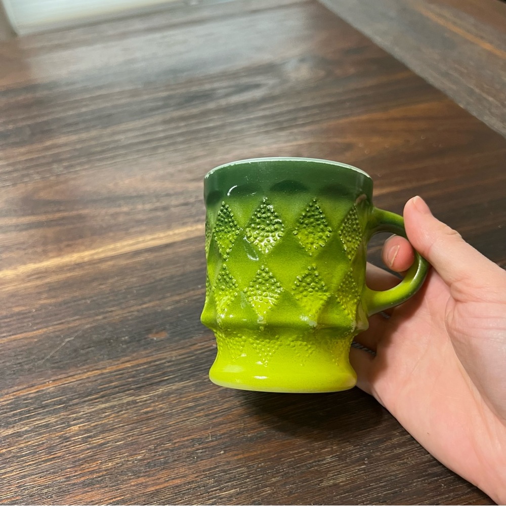 Anchor Hocking Kimberly Diamond green ombré mug dark light MCM Vintage fire king